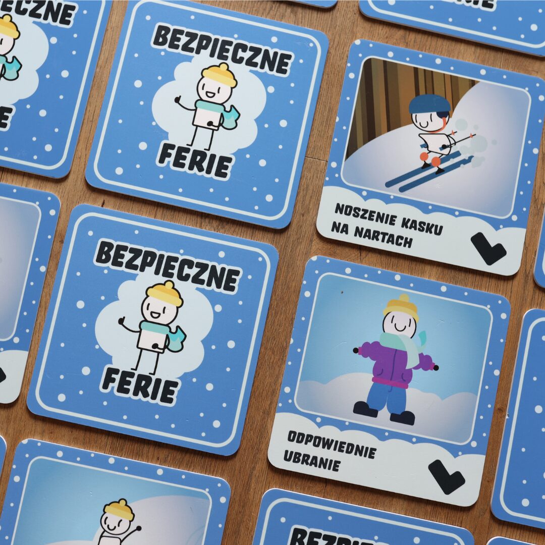 Karty z gry „Bezpieczne Ferie” – nauka bezpiecznych zachowań zimą przez zabawę