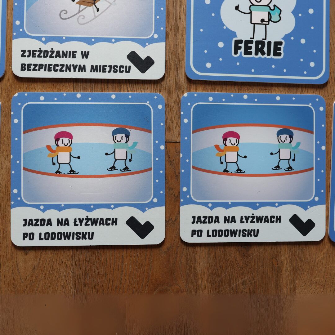 Karty z gry „Bezpieczne Ferie” – nauka bezpiecznych zachowań zimą przez zabawę